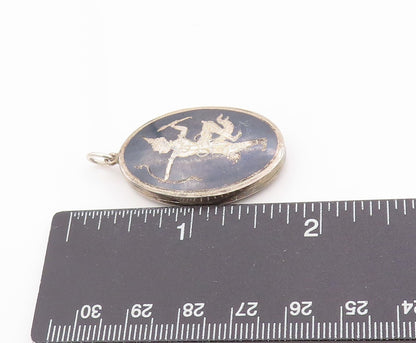 925 Sterling Silver Vintage Pendant SIAM Niello Thai Dancer Amulet OPENS PT24853