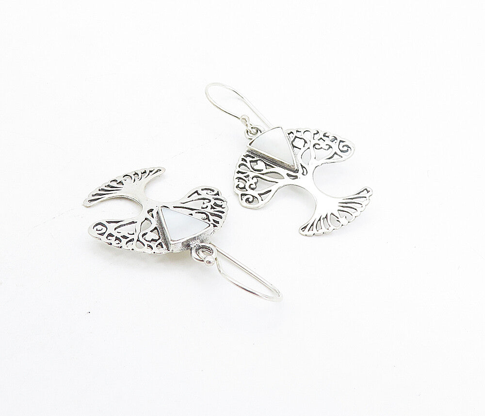 925 Sterling Silver  Inlaid Mother Of Pearl Tree Of Life Drop Earrings  EG3407