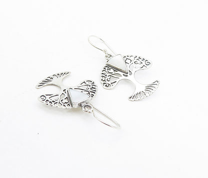 925 Sterling Silver  Inlaid Mother Of Pearl Tree Of Life Drop Earrings  EG3407