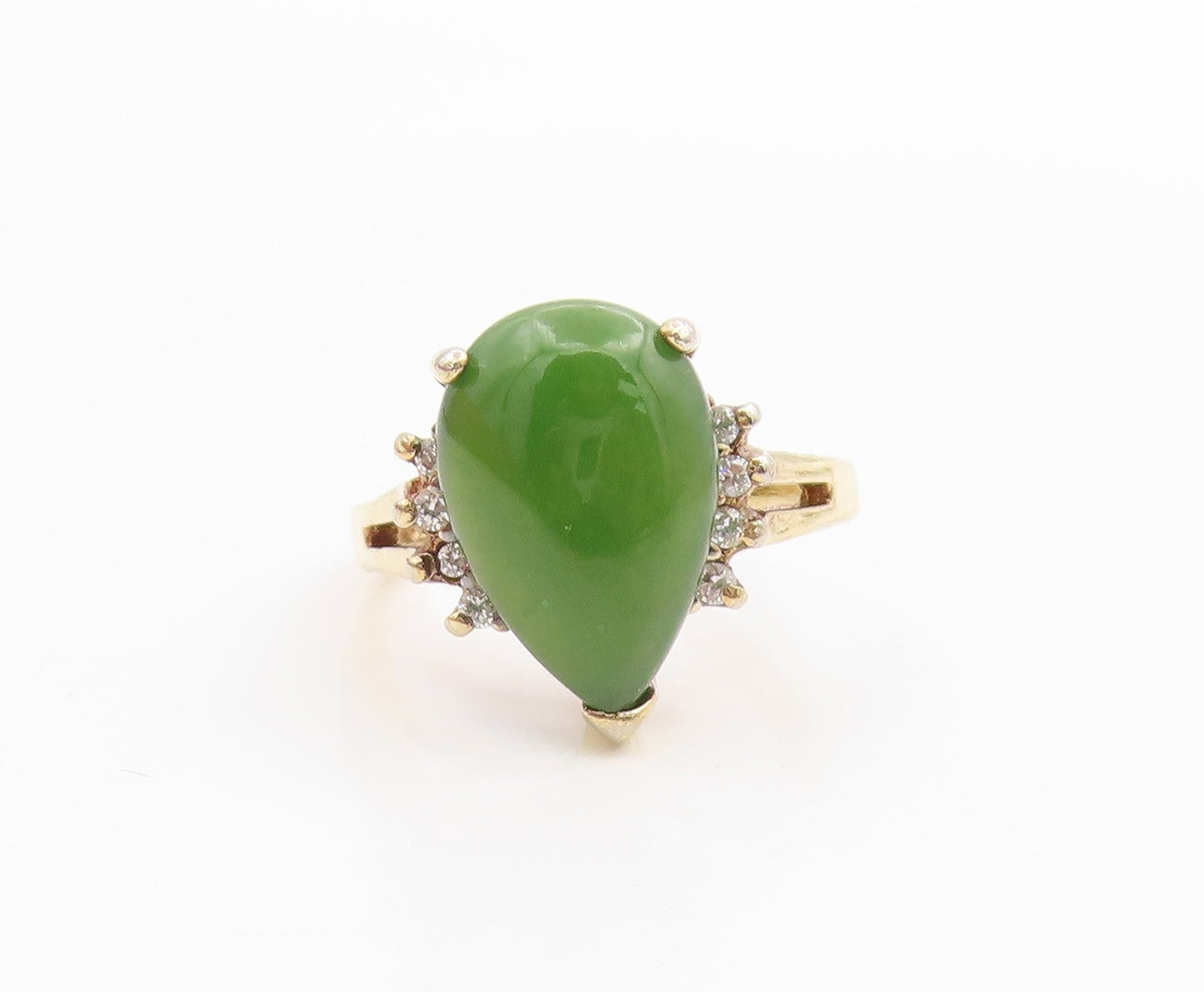 925 Sterling Silver Vintage Ring Gold Plated Pear Cut Jade Band  Sz 7  RG35615