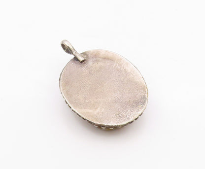 925 Sterling Silver  Vintage Jasper Bubble Twist Border Oval Pendant  PT7715