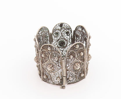 925 Sterling Silver Vintage Bracelet Antique Floral Filigree Work  BT11331