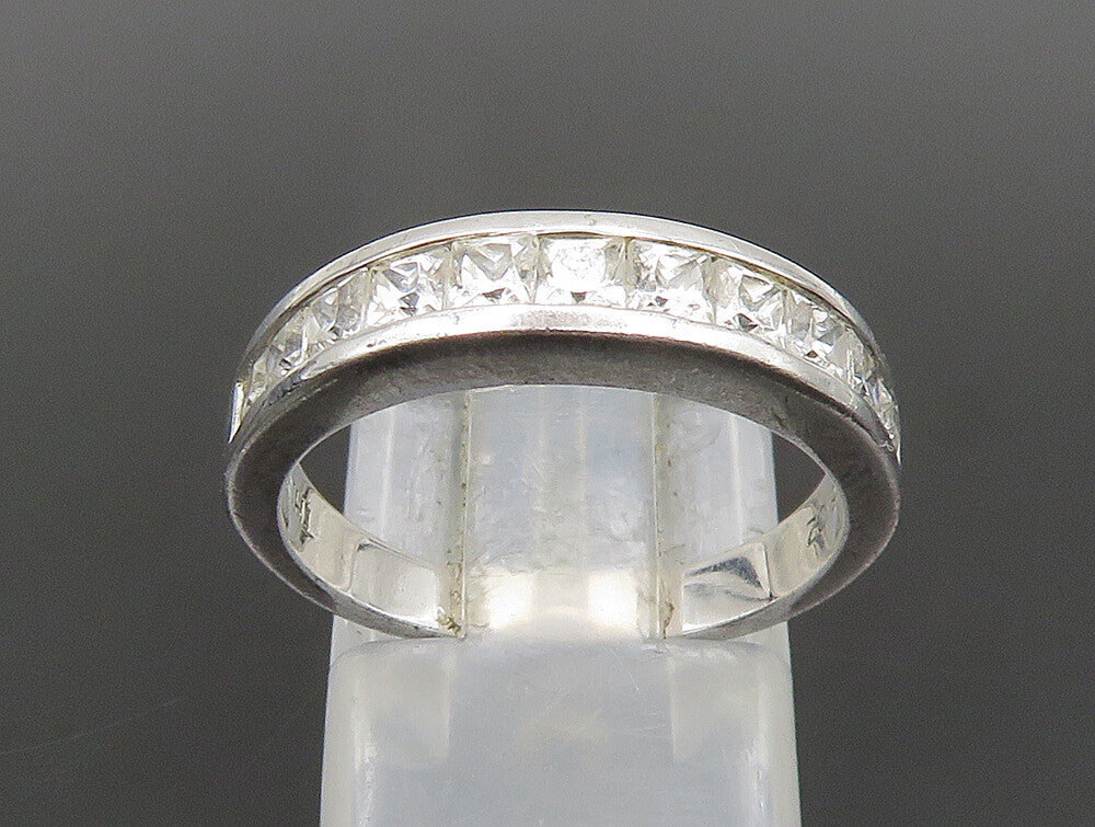 925 Sterling Silver Vintage Sparkly Topaz Half Eternity Band Ring Sz 7 RG24439