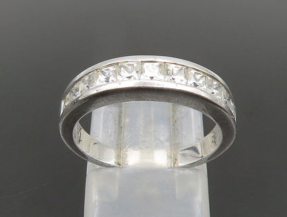 925 Sterling Silver Vintage Sparkly Topaz Half Eternity Band Ring Sz 7 RG24439