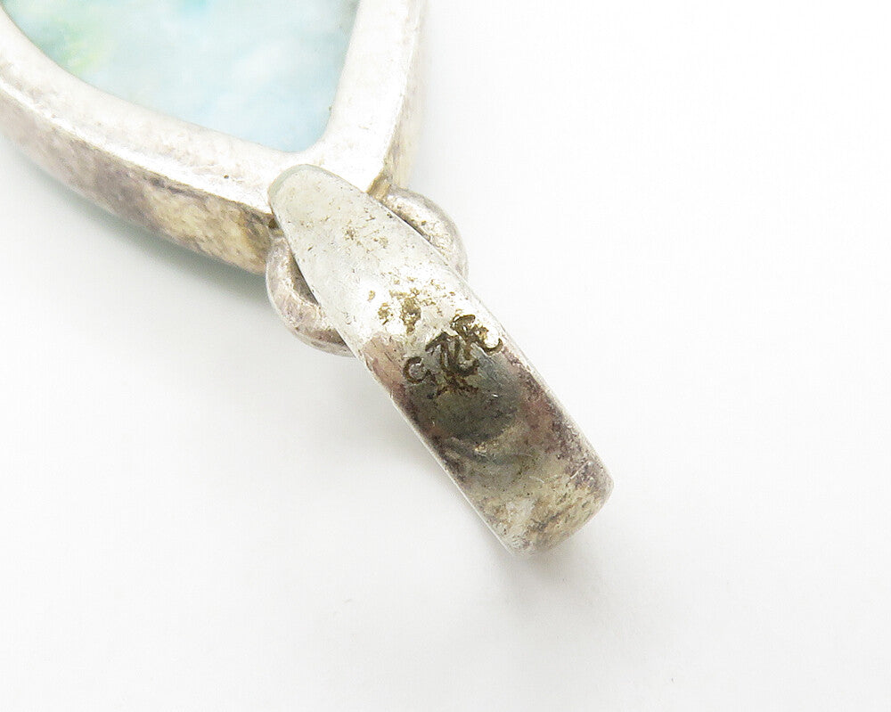 925 Sterling Silver  Vintage Cabochon Cut Larimar Tear Drop Pendant  PT11430