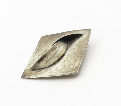 925 Sterling Silver  Vintage Dark Tone Smooth Square Brooch Pin  BP6166