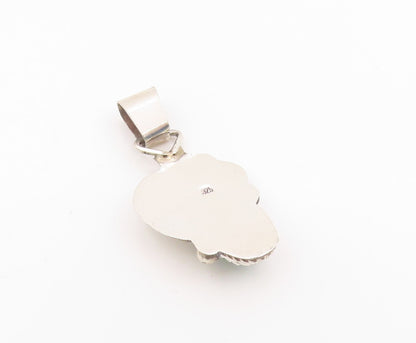 925 Sterling Silver Vintage Pendant NAVAJO Cabochon Malachite Leaf Motif PT26090