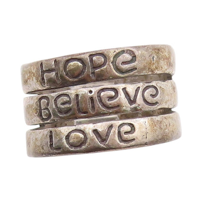 925 Sterling Silver Vintage Ring Dark Tone Hope Believe Love Band  Sz 8  RG33608