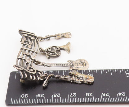 925 Sterling Silver Vintage Brooch Musical Notes & Instrument Charm Pin  BP12058