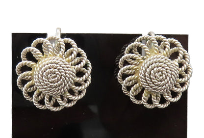 925 Sterling Silver  Vintage Twisted Rope Flower Screw Back Earrings  EG12629