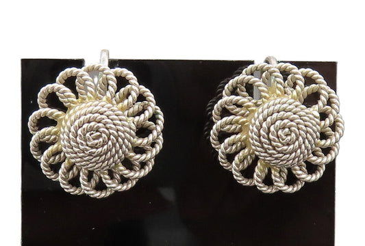 925 Sterling Silver  Vintage Twisted Rope Flower Screw Back Earrings  EG12629