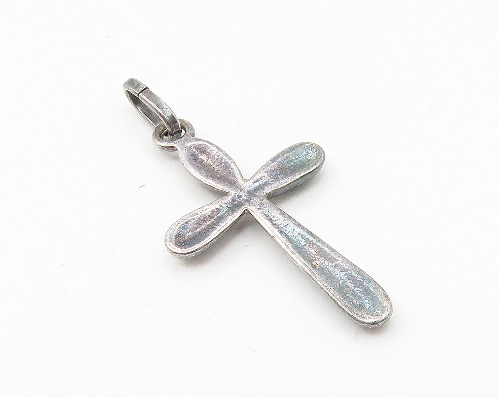 925 Sterling Silver  Vintage Dark Tone Petite Religious Cross Pendant  PT8780