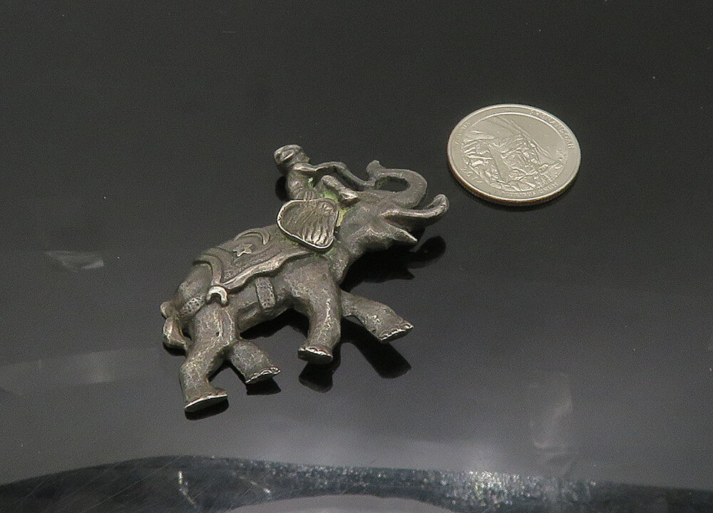 925 Sterling Silver  Vintage Oxidized Man Riding Elephant Brooch Pin  BP8041