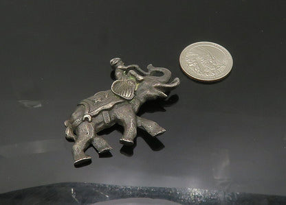 925 Sterling Silver  Vintage Oxidized Man Riding Elephant Brooch Pin  BP8041