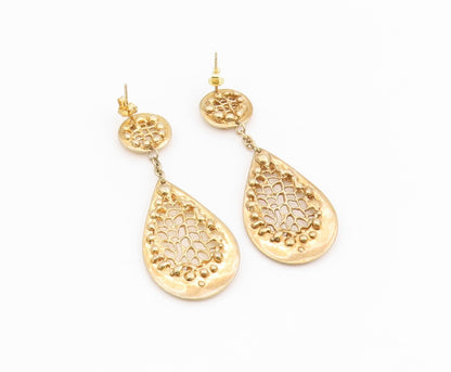 925 Sterling Silver Vintage Earrings Gold Plated Cutout Teardrop Dangle  EG13924