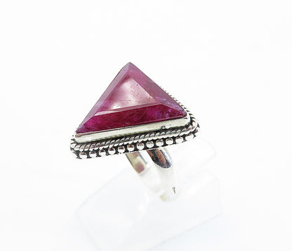 925 Sterling Silver  Ruby Circle Patterned Border Cocktail Ring Sz 6.5  RG8243