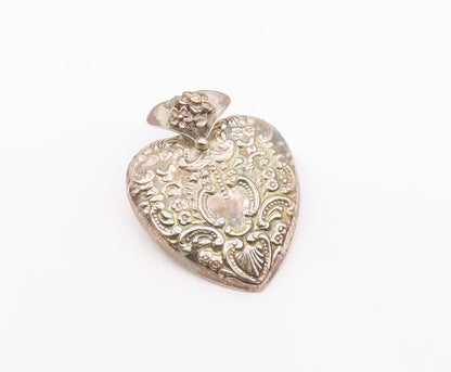 14K GOLD & 925 Silver  Vintage Hollow Floral Genuine Diamond Pendant  PT21178