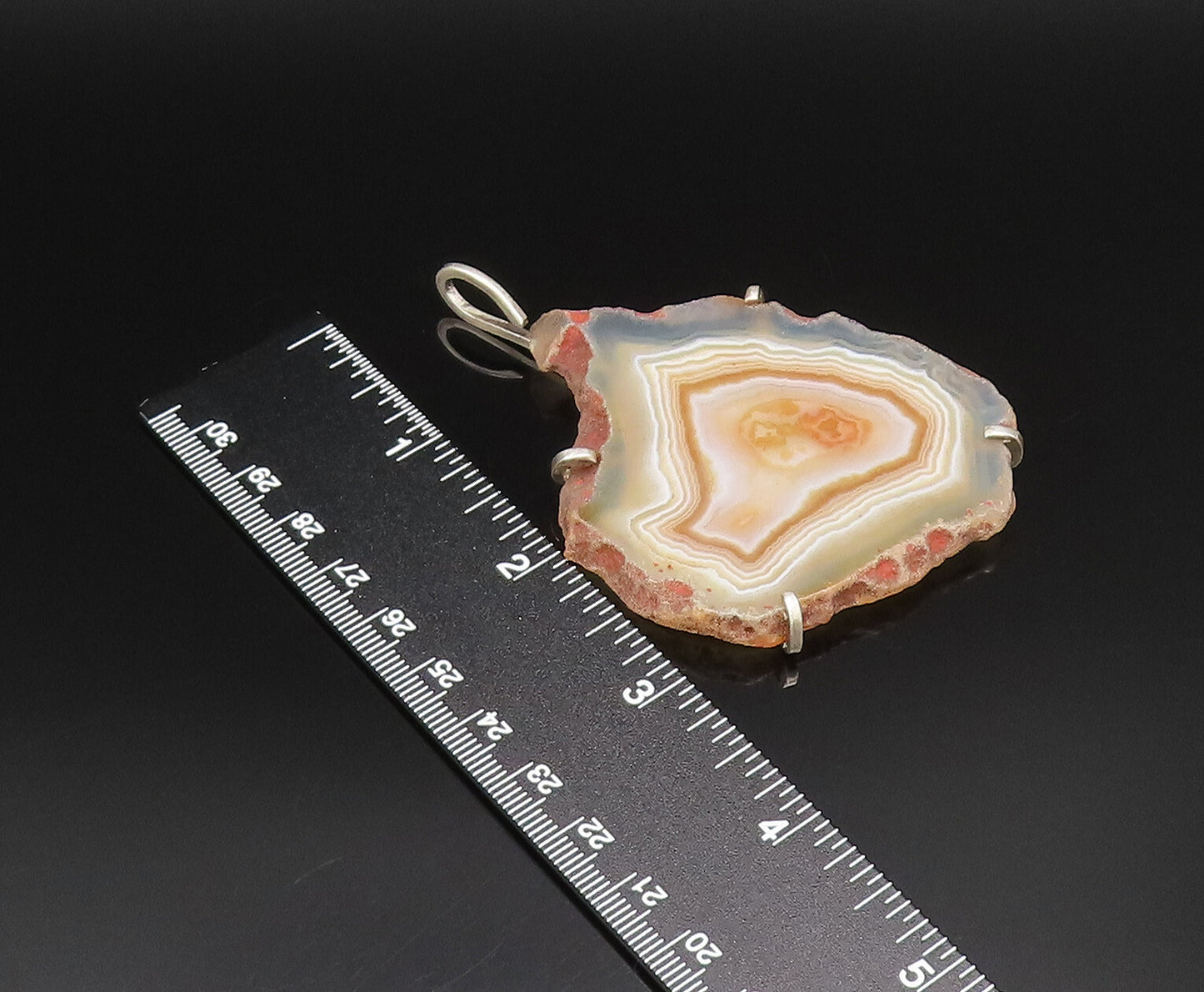 925 Sterling Silver  Vintage Large Unique Agate Statement Pendant  PT21569