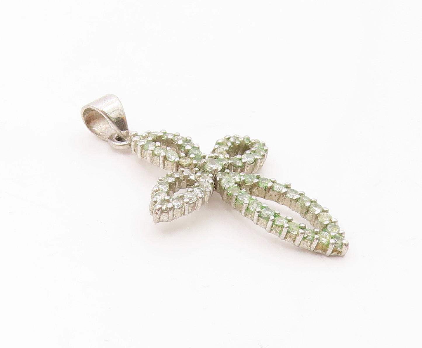 925 Sterling Silver  Vintage Topaz Open Religious Cross Pendant  PT20318