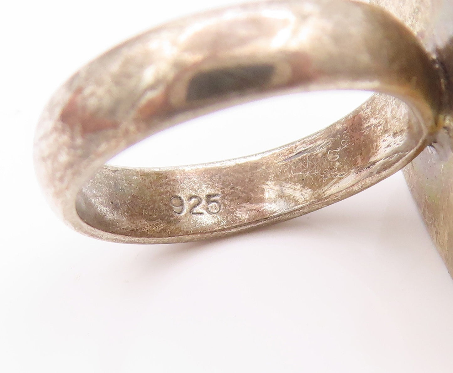 925 Sterling Silver Vintage Ring Diamond Shape Cabochon Amber  Sz 6.5  RG32981