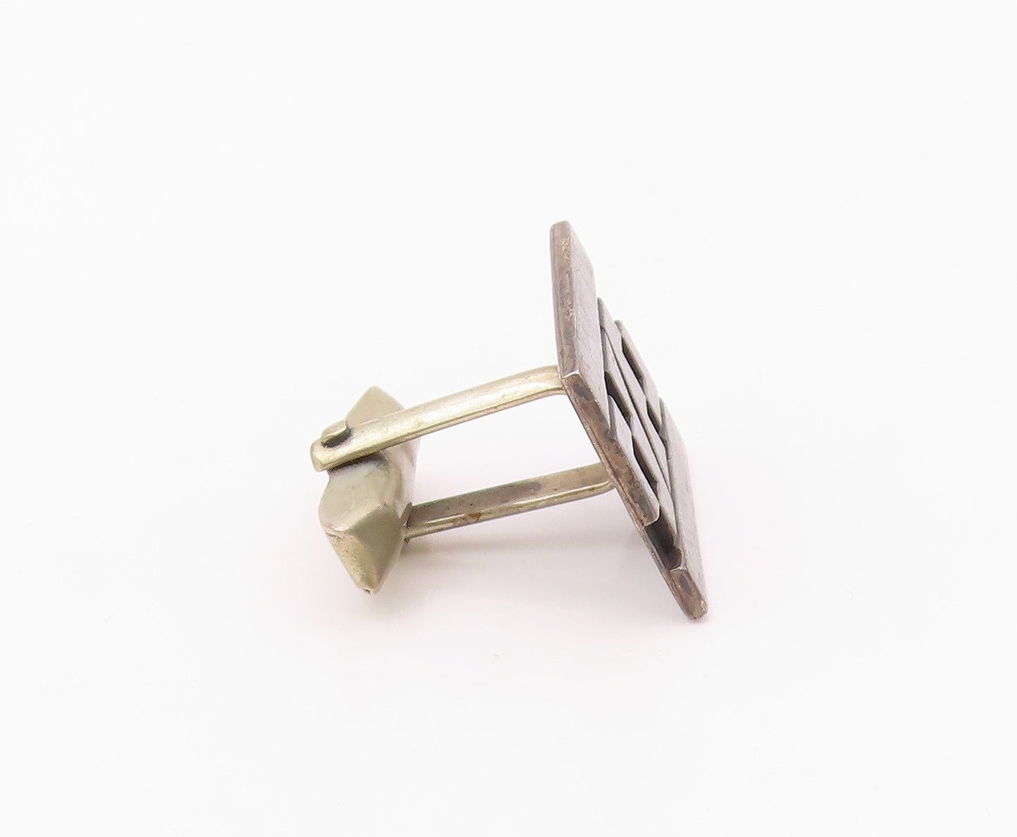 TAXCO 925 Silver  Vintage Carved Stairs Maze Motif Tribal Cuff Links  TR3450