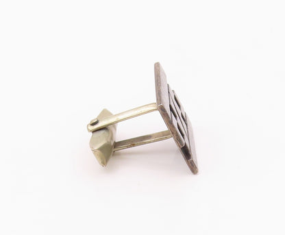 TAXCO 925 Silver  Vintage Carved Stairs Maze Motif Tribal Cuff Links  TR3450