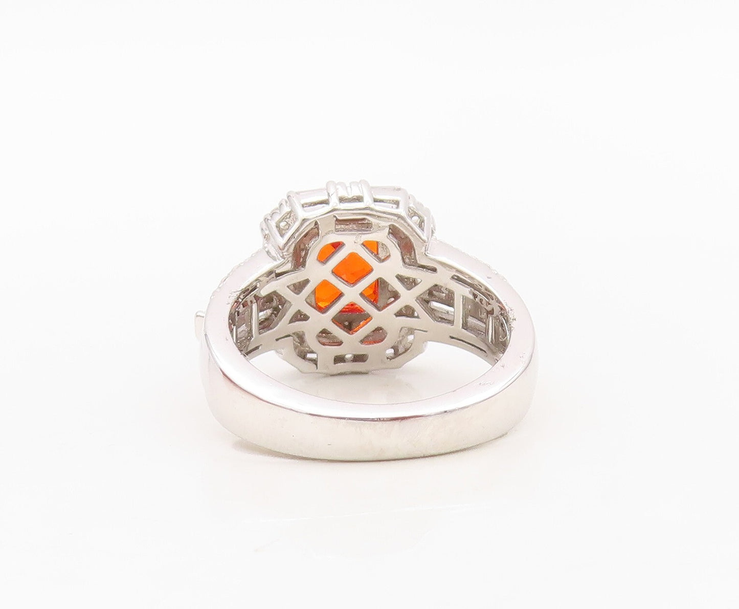 925 Sterling Silver Vintage Ring Rectangle Cut Orange Halo White CZ Sz 7 RG30136
