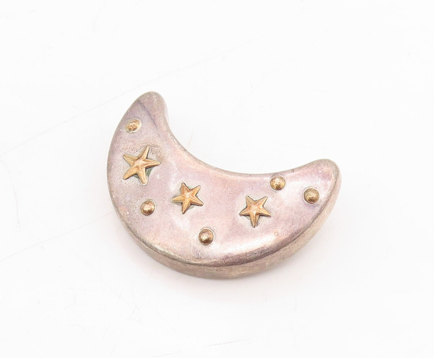 925 Sterling Silver Vintage Brooch Puffed Cutout Moon Carved Stars  BP11493
