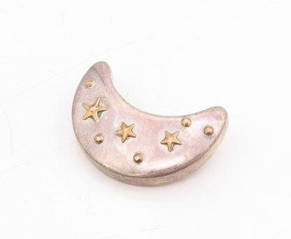 925 Sterling Silver Vintage Brooch Puffed Cutout Moon Carved Stars  BP11493