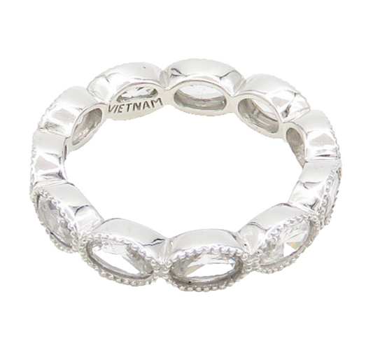 925 Sterling Silver  Vintage Shiny Cubic Zirconia Eternity Ring Sz 6  RG19829