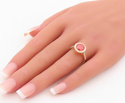 925 Sterling Silver Vintage Ring Gold Plated Red Halo White CZ  Sz 6  RG30388