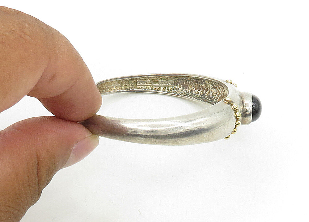 DAVID SIGAL 925 Silver & 18K Gold  Vintage Black Onyx Cuff Bracelet  BT8586