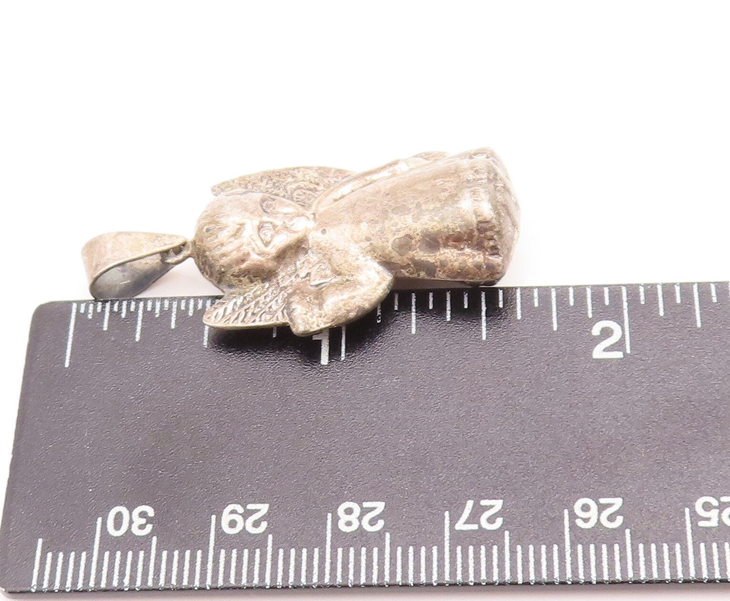 925 Sterling Silver Vintage Pendant Puffed Carved Baby Angel With Wings  PT23274