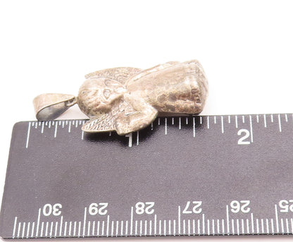 925 Sterling Silver Vintage Pendant Puffed Carved Baby Angel With Wings  PT23274