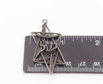 925 Sterling Silver Vintage Pendant Star Of David With Chai Symbol  PT26461