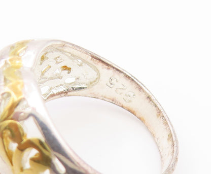 925 Sterling Silver Vintage Ring Two Tone Love Heart Scroll Band  Sz 7  RG36710