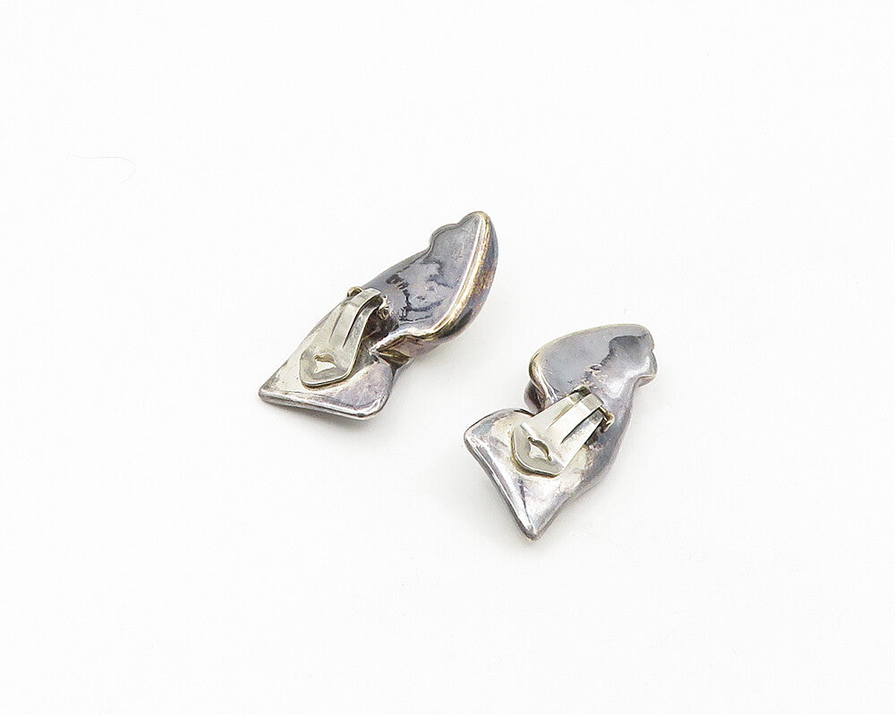 925 Sterling Silver & 14K GOLD  Vintage Two Tone Non Pierce Earrings  EG9385
