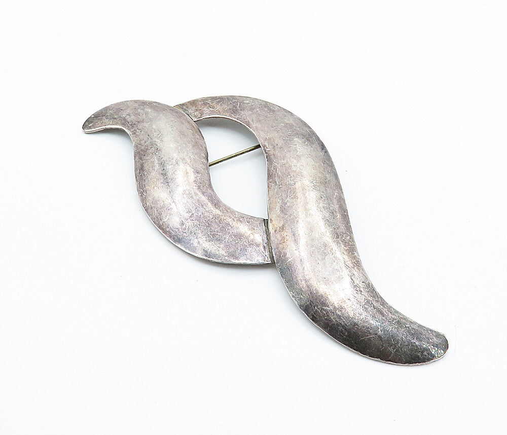 C J ZEN NAVAJO 925 Sterling Silver Vintage Dark Tone Swirl Brooch Pin BP2847