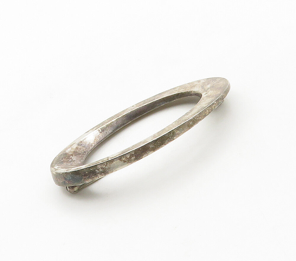 HANS HANSEN DENMARK 925 Silver  Vintage Open Oval Dark Tone Brooch Pin  BP6308
