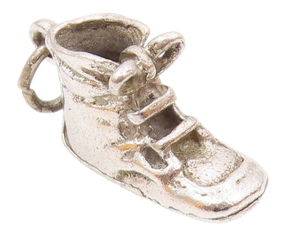925 Sterling Silver  Vintage Old Fashioned Boot Shoe Shiny Pendant  PT18024