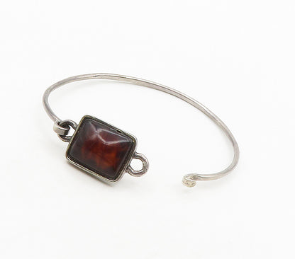 925 Sterling Silver  Vintage Cabochon Cut Amber Hook Bangle Bracelet  BT6227