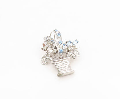 925 Sterling Silver Vintage Brooch CARL ART Rhinestone Flower Basket Pin BP12121