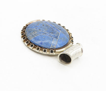 925 Sterling Silver  Vintage Lapis Lazuli Pattern Round Slide Pendant  PT6414