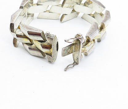 925 Sterling Silver  Vintage Shiny Two Tone Hinge Link Chain Bracelet  BT1441
