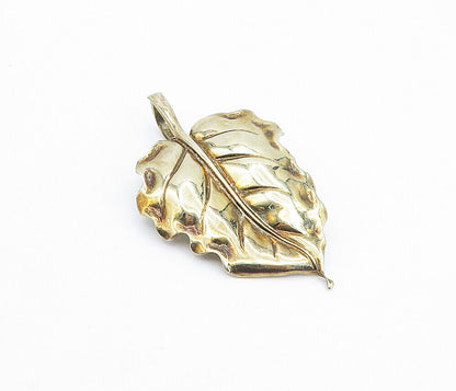 925 Sterling Silver  Vintage Shiny Etched Single Leaf Motif Pendant  PT2976