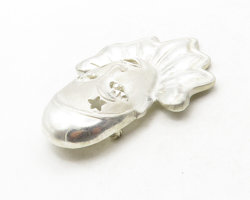 MEXICO 925 Sterling Silver  Vintage Clown Face Cutout Star Brooch Pin  BP5080