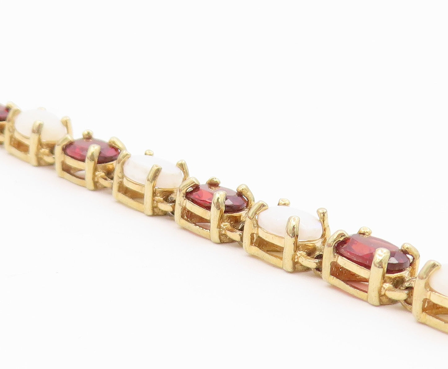 925 Sterling Silver Vintage Bracelet Gold Plated Opal & Garnet Link  BT12195