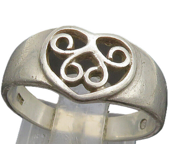 925 Sterling Silver  Vintage Shiny Swirl Love Heart Band Ring Sz 7  RG22921