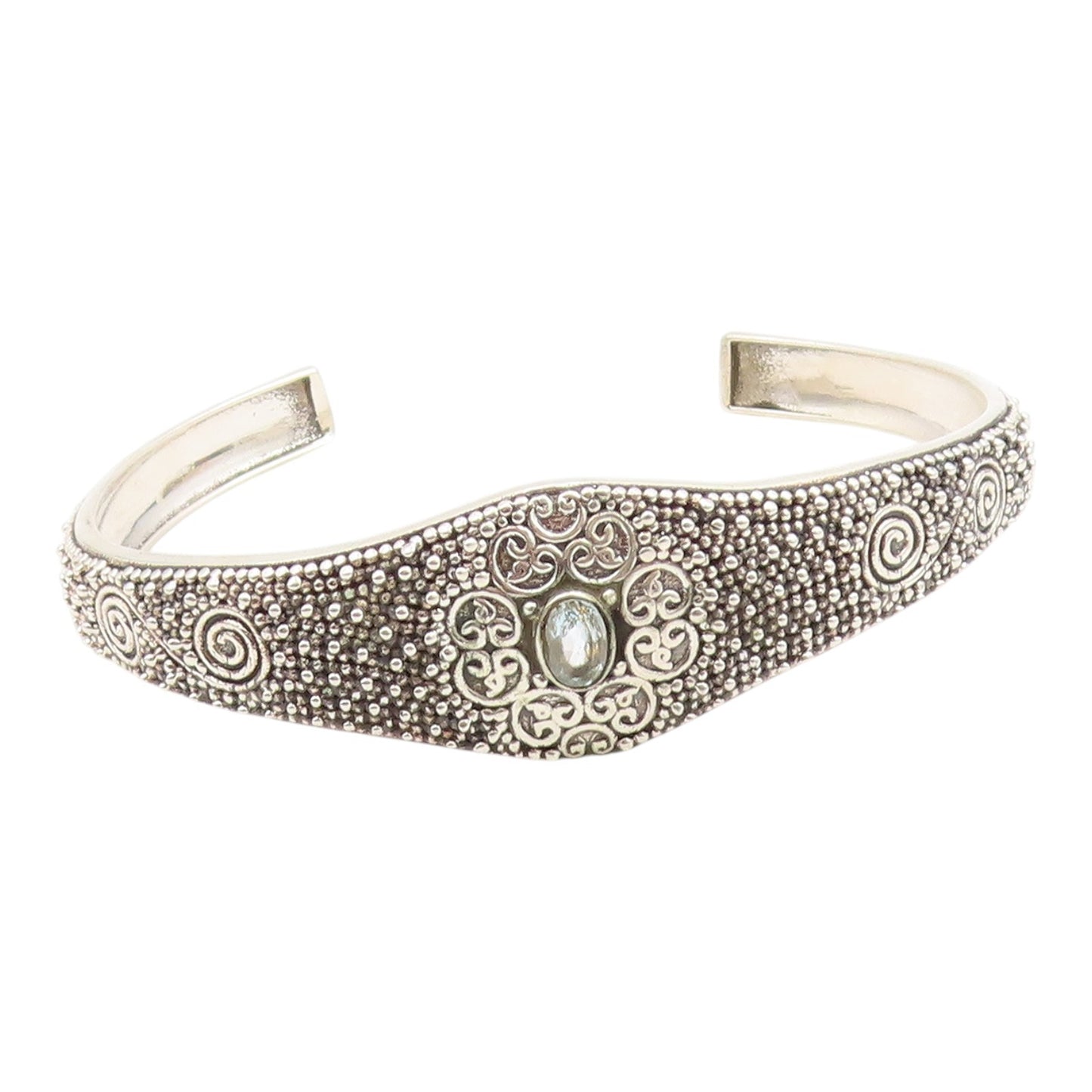 925 Sterling Silver Vintage Bracelet Topaz Intricate Seed Bead Pattern  BT12173