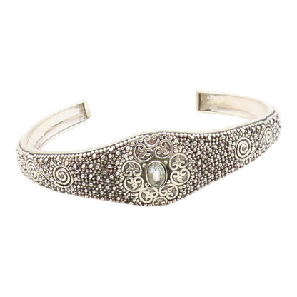 925 Sterling Silver Vintage Bracelet Topaz Intricate Seed Bead Pattern  BT12173